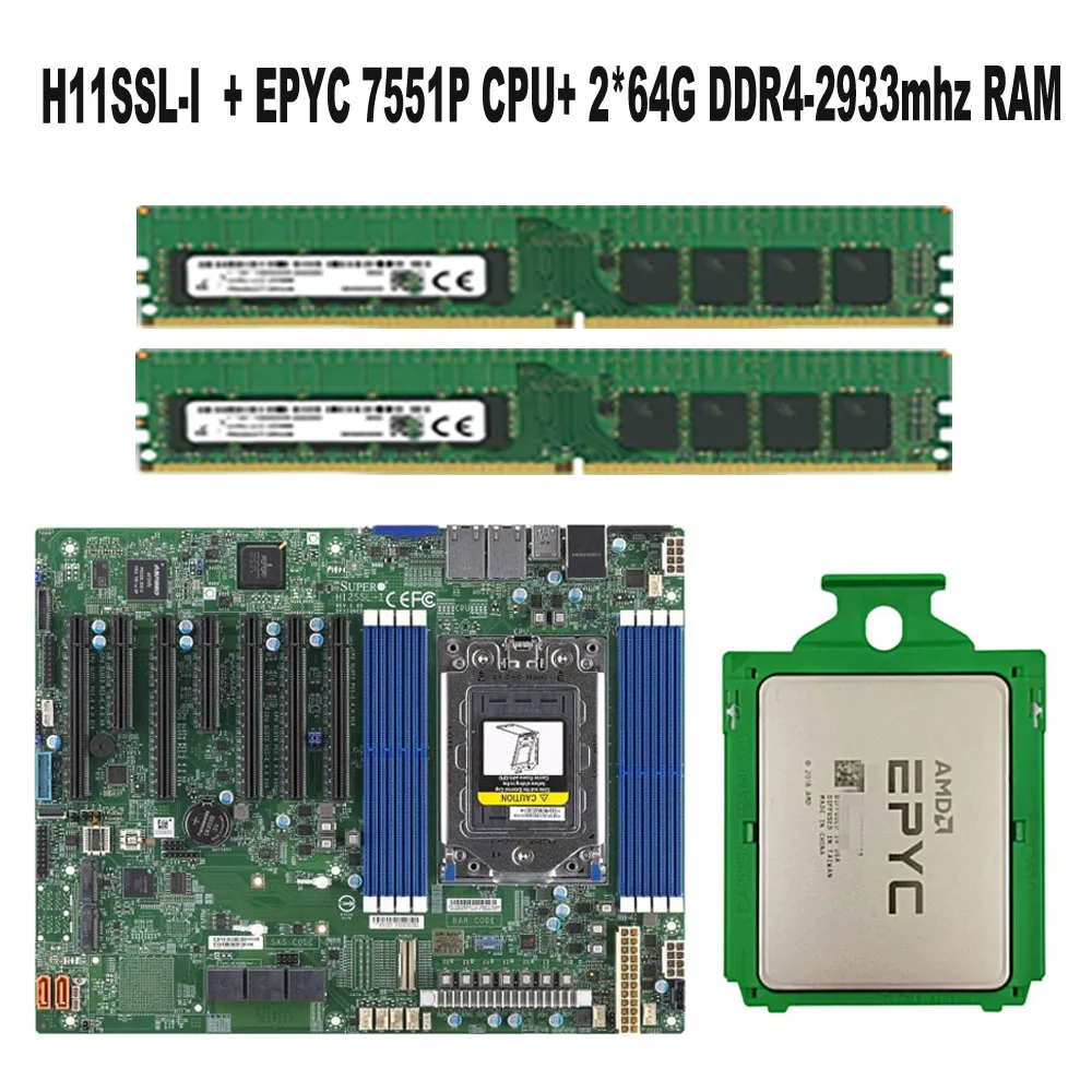 H11SSL-i do płyty głównej Supermicro 1P / EPYC 7551P 32C/64T 180w TDP CPU / 2* 64GB=128GB RAM DDR4 2933mhz RECC Memo