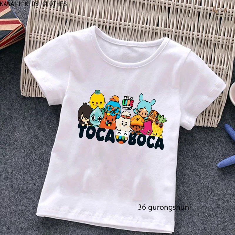 Kawaii Toca Life World T-shir Boys Girls Children\'s Clothing Short-sleeve Funny Toca Boca Cartoon Animation Game Tops