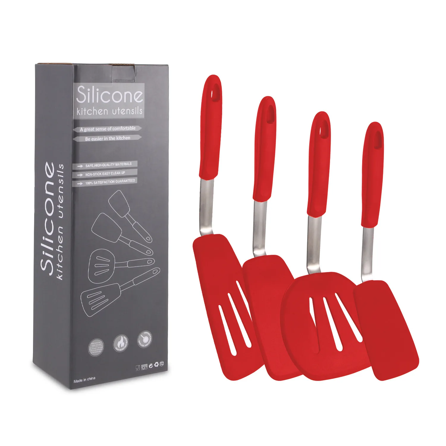 

Creative Non-Stick Silicone Shovel Set, Spring Steel, Steak, Western, Steak, Kitchen, 4-Piece