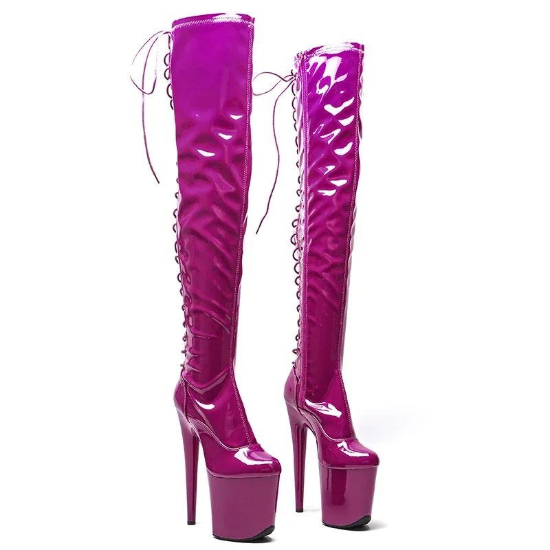 Leecabe  20CM/8inches  shiny Patent PU Upper Trend fashion High Heel platform Boots Pole Dance boots