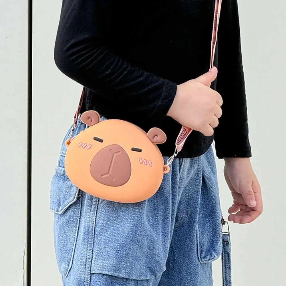 Coin Purse Capybara Crossboday Bag Cartoon Adjustable Straps Silicone Shoulder Bag Doll Small Wallet Kawaii Animal Purse Gifts