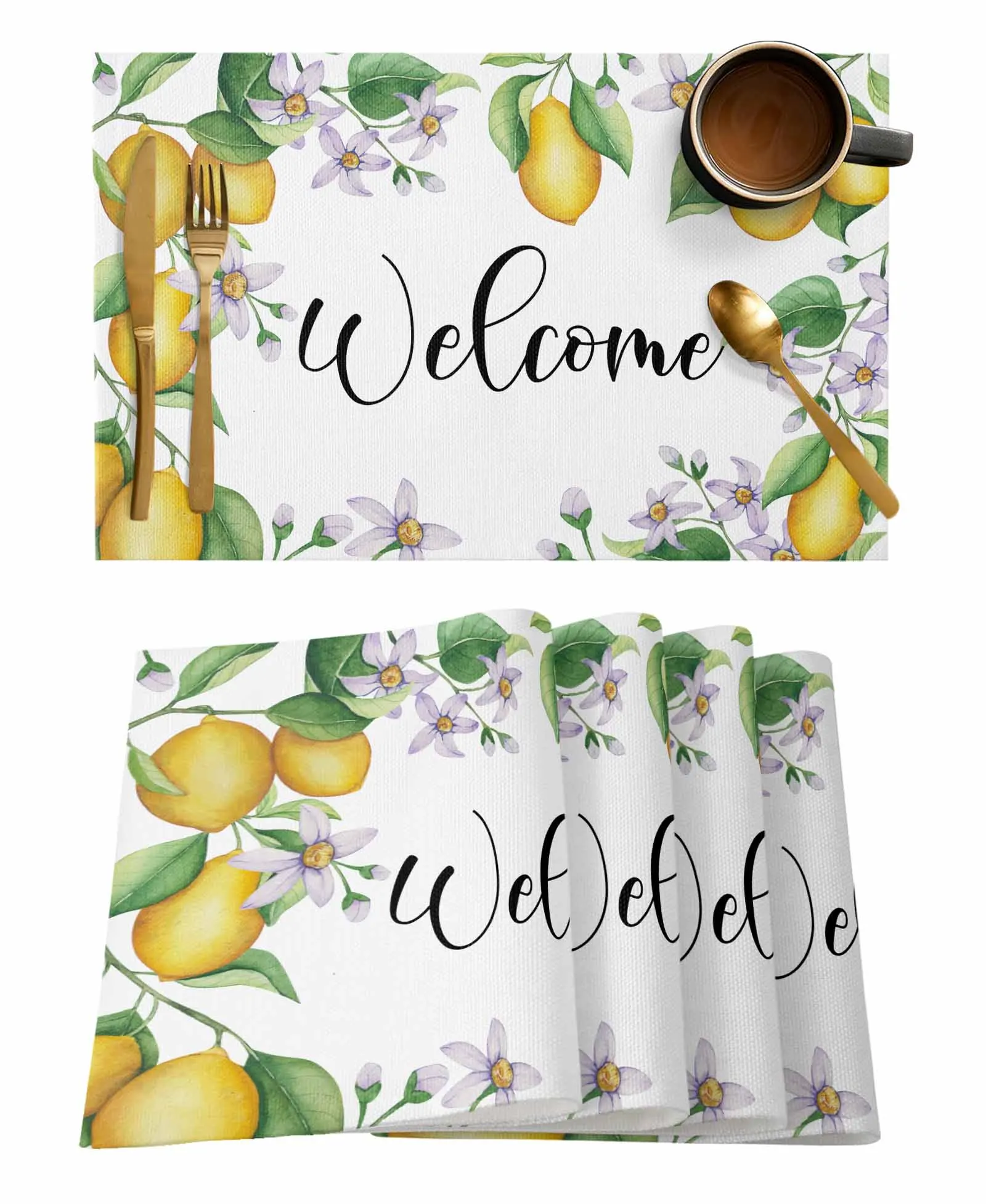 Lemon Watercolor Country Style Table Runner Wedding Party Decor Tablecloth Holiday Kitchen Table Decor Table Runner