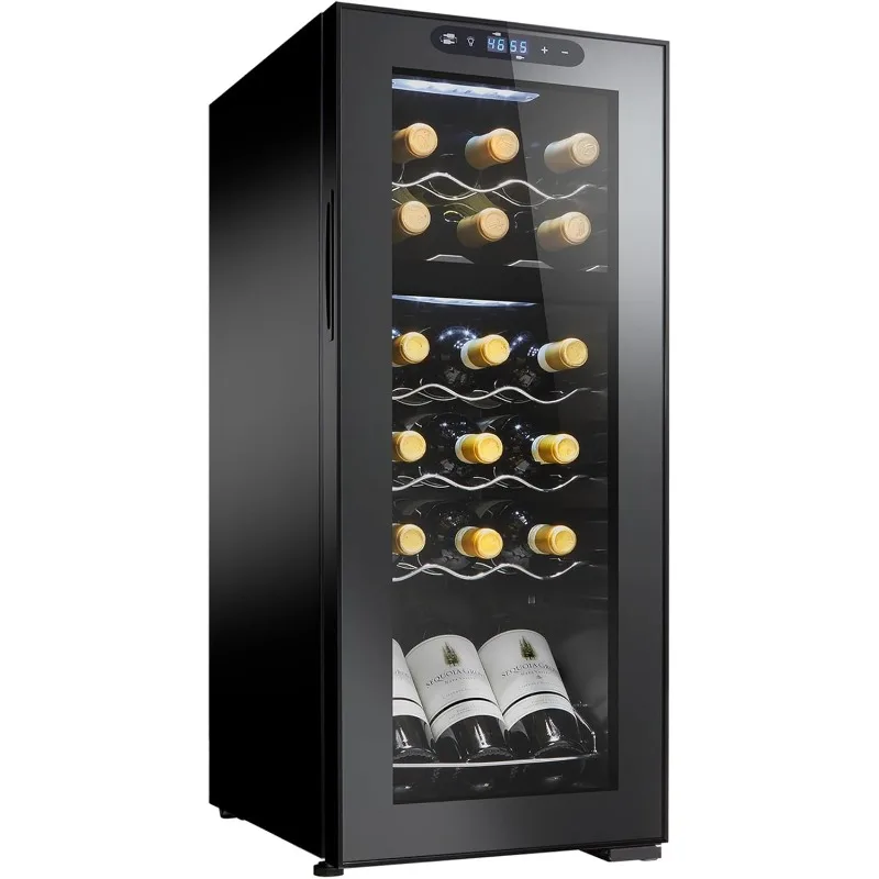 Enfriador de vino con compresor MAX de doble zona para 18 botellas, refrigerador independiente con almacenamiento y temperatura divididos