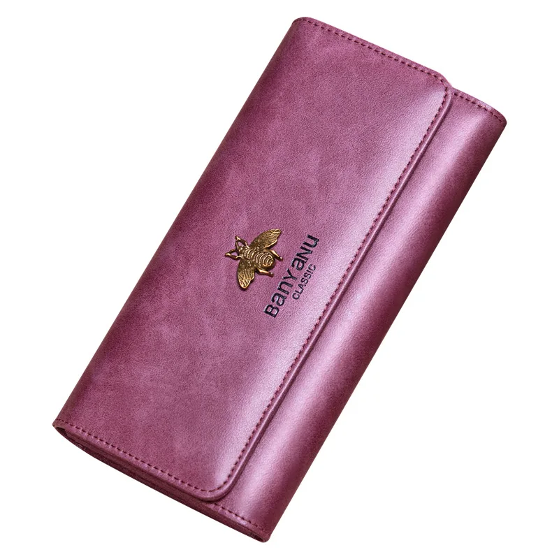 Western Cowhide Leather Bee Design Women Wallet Fashion Large Capacity Hasp Purse for Ladies