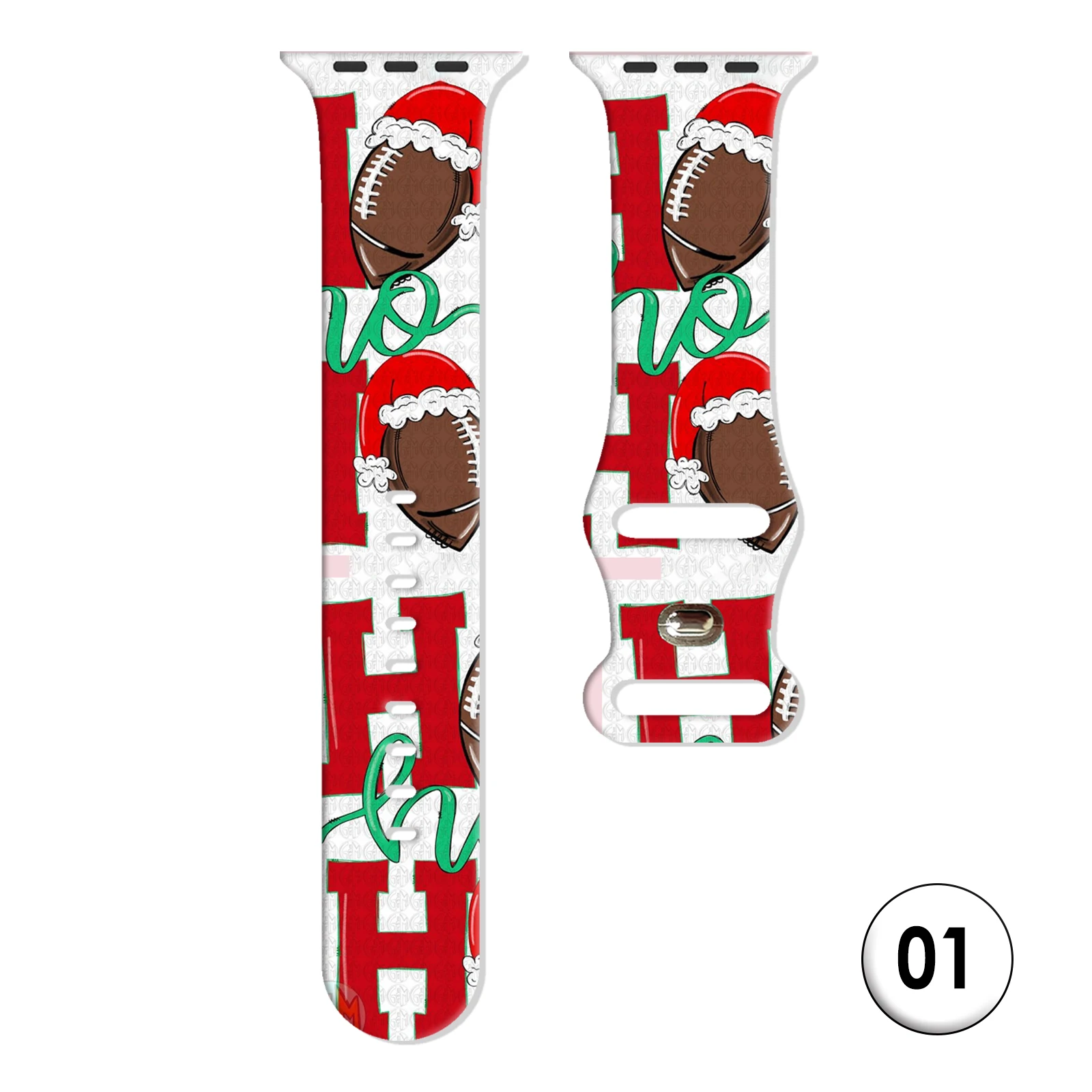 

Рождественский ремешок с принтом серии регби для Apple Watch 11, 10, 9, силиконовый ремешок, сменный браслет для iWatch 46/44/42/41 мм, ремешок для часов