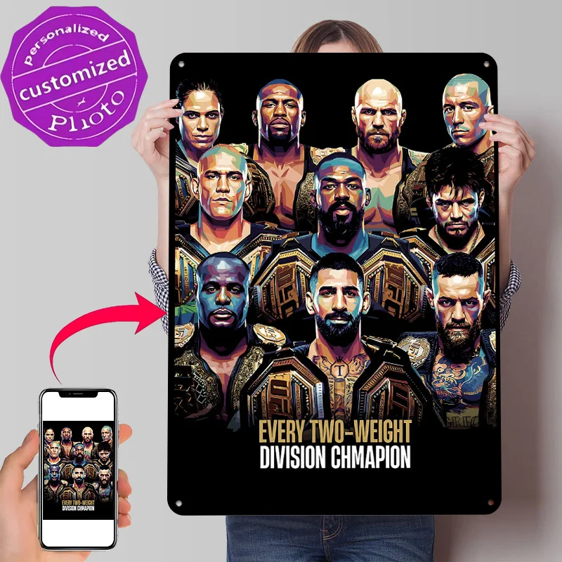 MMA Two-Weight Division Champions Personalized 3D Textured Metal Poster Wall Art Tinplate Sign for Modern Home Decoration Luxury
