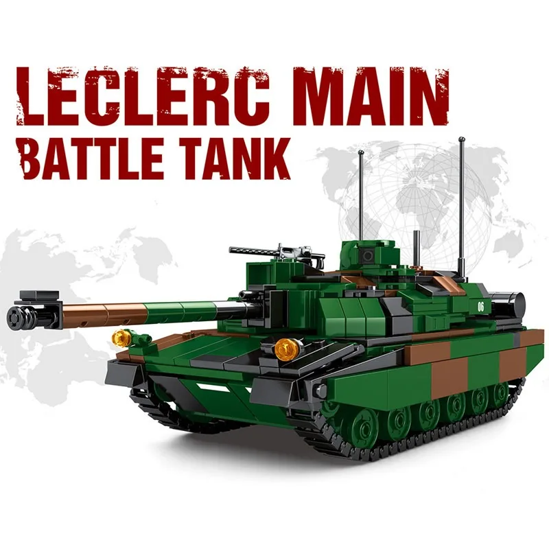 889PCS Military Weapon French Leclerc Main Battle Tank Vehicle Model Building Blocks DIY Bricks Toys Gifts For Children Kids