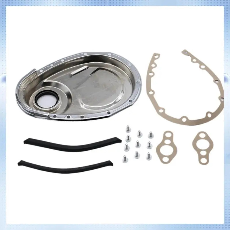 

NEW-Chrome SB Chevy Timing Chain Cover Kit 327 350 383 400 SBC Gasket Seal Bolts Set Timing Chain Cover Kit