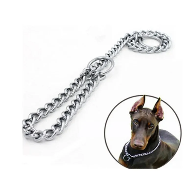 1Pc Adjustable Stainless Steel Chain Dog Collar Double Row Chrome Plated Choke Training Show Collar  Safety Control Dog Supplies