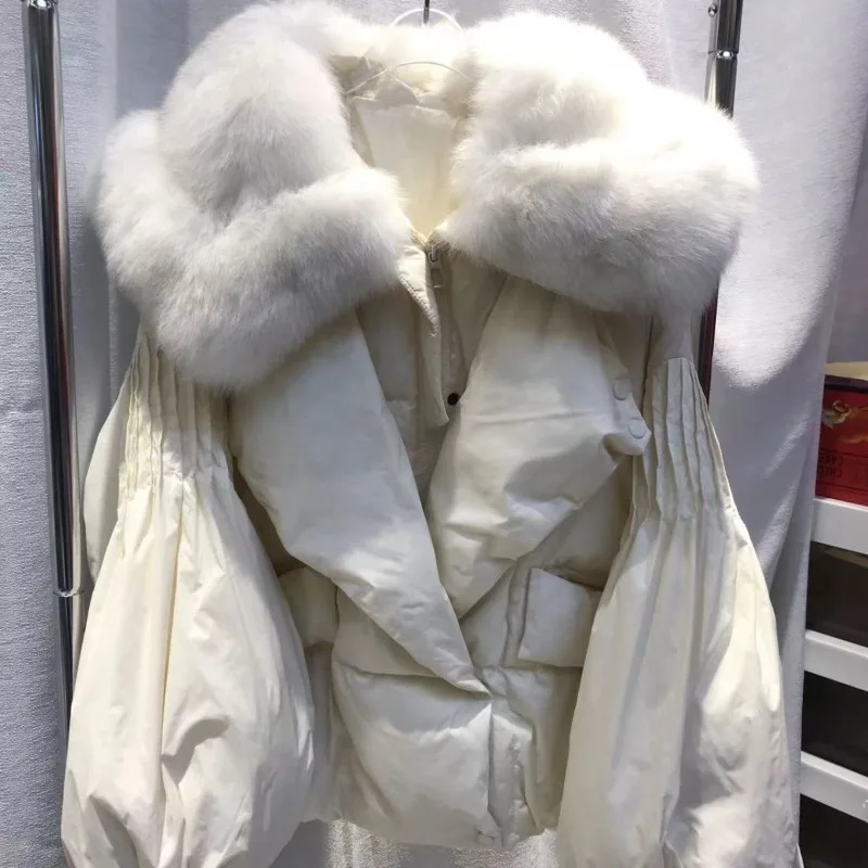 سترة قصيرة للنساء بأكمام واسعة وياقة بدلة متعددة الاستخدامات سترة فرو فاخرة خفيفة أوروبية أمريكية سميكة أصلية