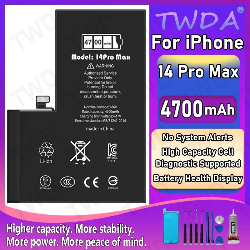 

Diagnostic Battery 4700mAh show genuine part no pop up message For iPhone 14 Pro Max New High Quanlity replacment+Free Tools