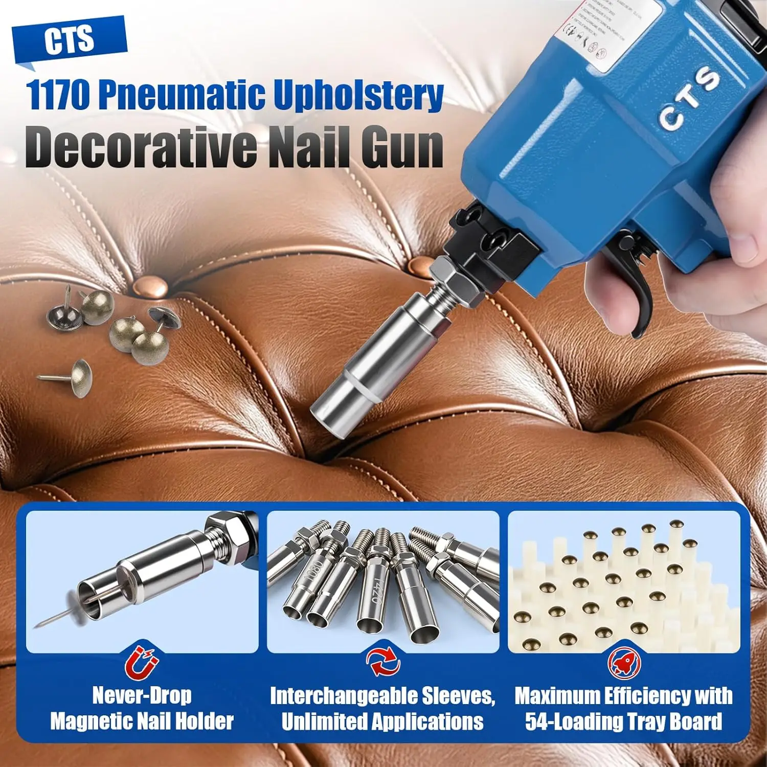 Pneumatic Decorative Tack Nailer with 7/16-Inch (11.7mm) Head, Air Finish Upholstery Nail Gun for Furniture and Home Decor Projects