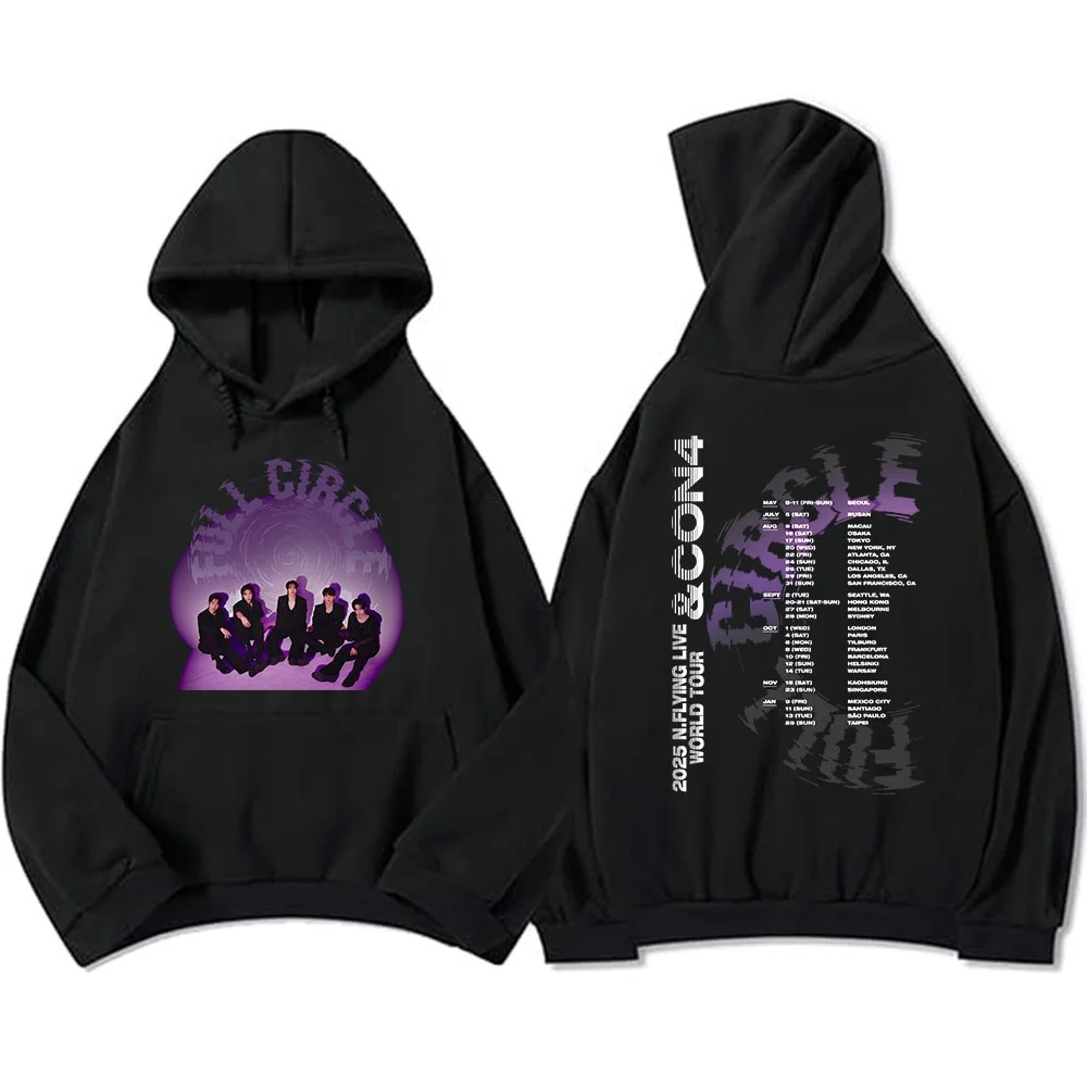 Flight Live World Tour & CON4_FULL هوديس كم طويل موضة خريف وشتاء 2025 للجنسين سوداديراس جرافيك توب قطن هوديي #1