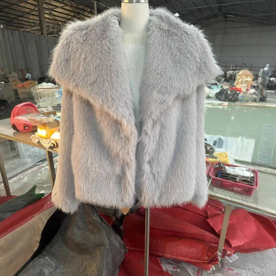 Winter Fur Coat Mink Fur Wide Collar Women's Top Large Size Loose Short Style European Fashion Waist Shaping Long Sleeve