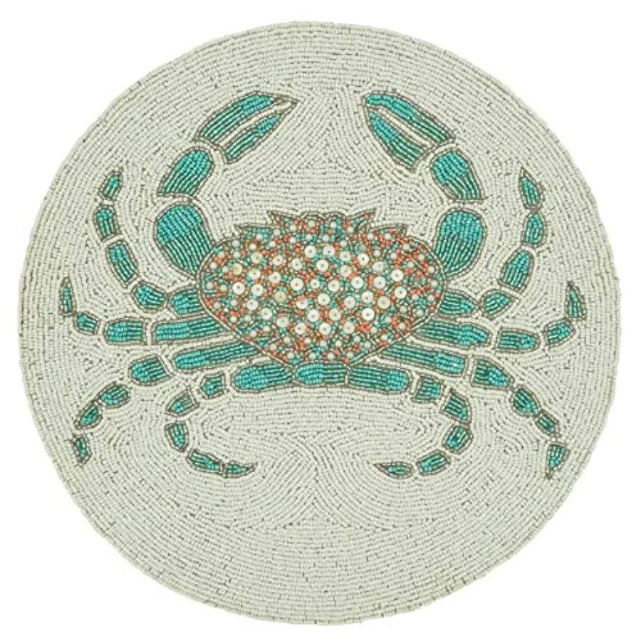 

Crab Beaded Table Placemats Set of 4 for Dining Room Decor Handcrafted Beaded Centerpiece for Kitchen Table Elegant and Rustic
