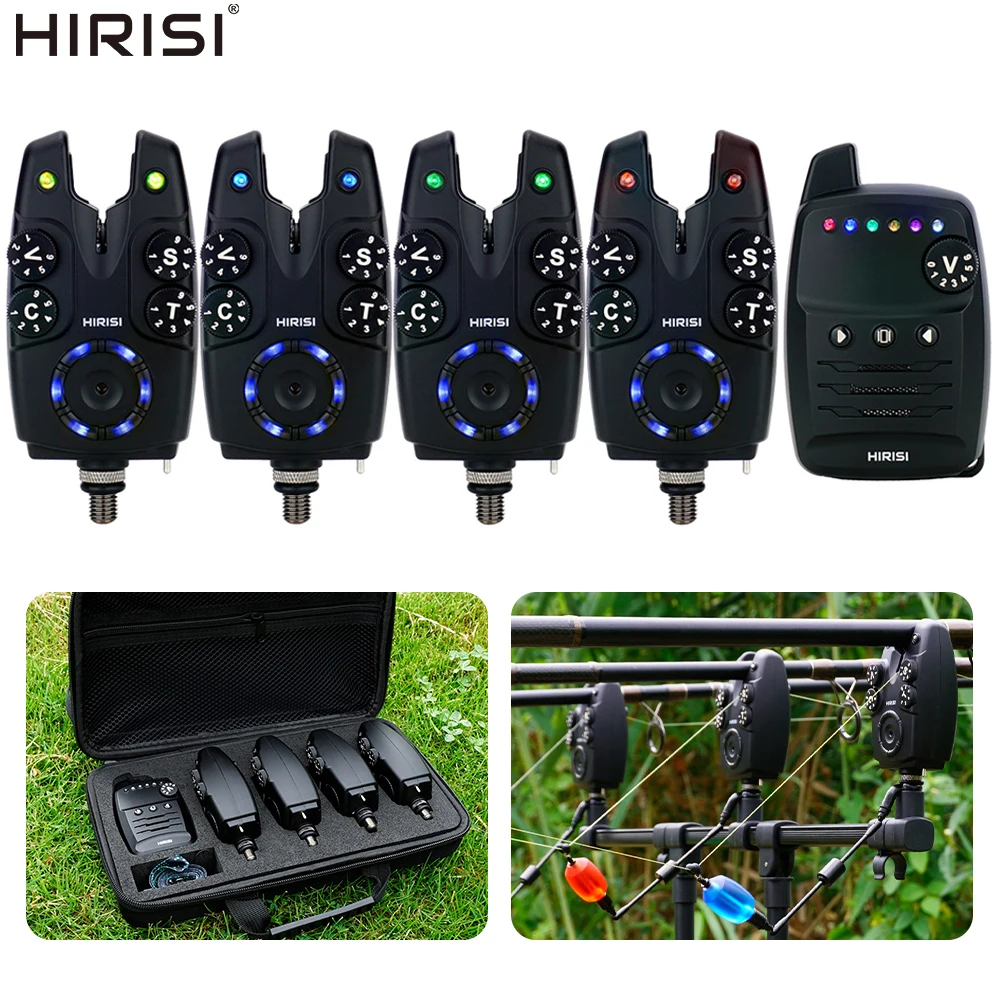 Hirisi S4 1+4 Carp Fishing Bite Alarm Set Waterproof Remote Control LED Bite Indicator Terminal Tackle Accessories