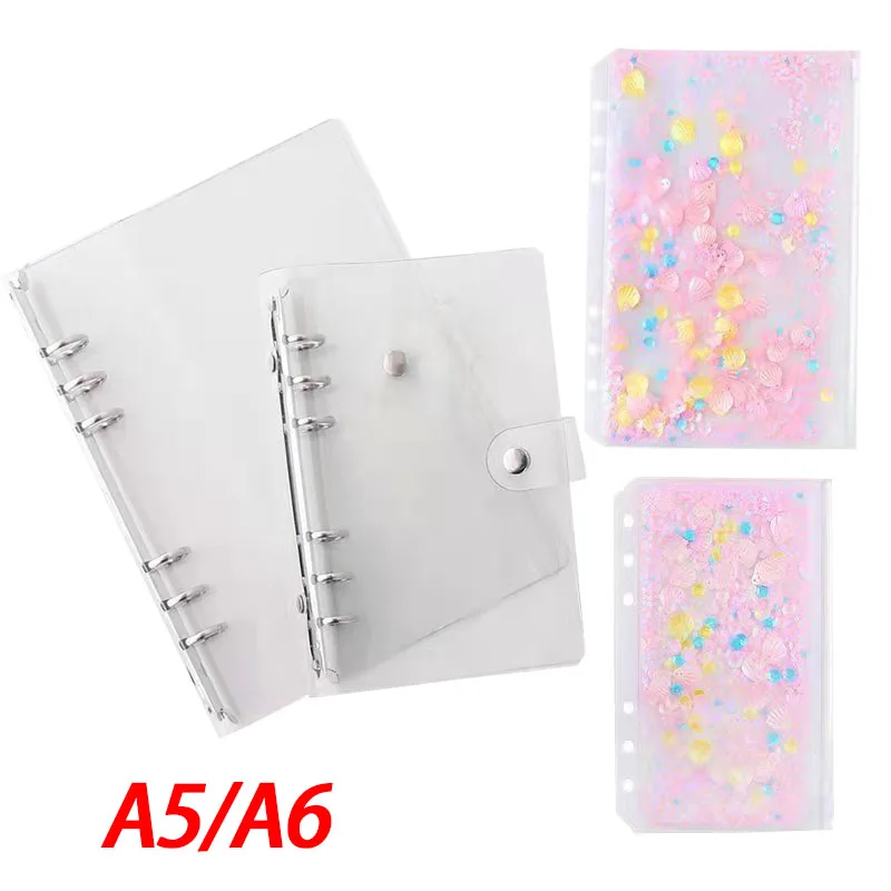 A5 A6 Ring Binder  Transparent Loose Leaf Notebook Cover Notepad Weekly Planner and Cute Glitter Sequins 6 Holes File FolderStud