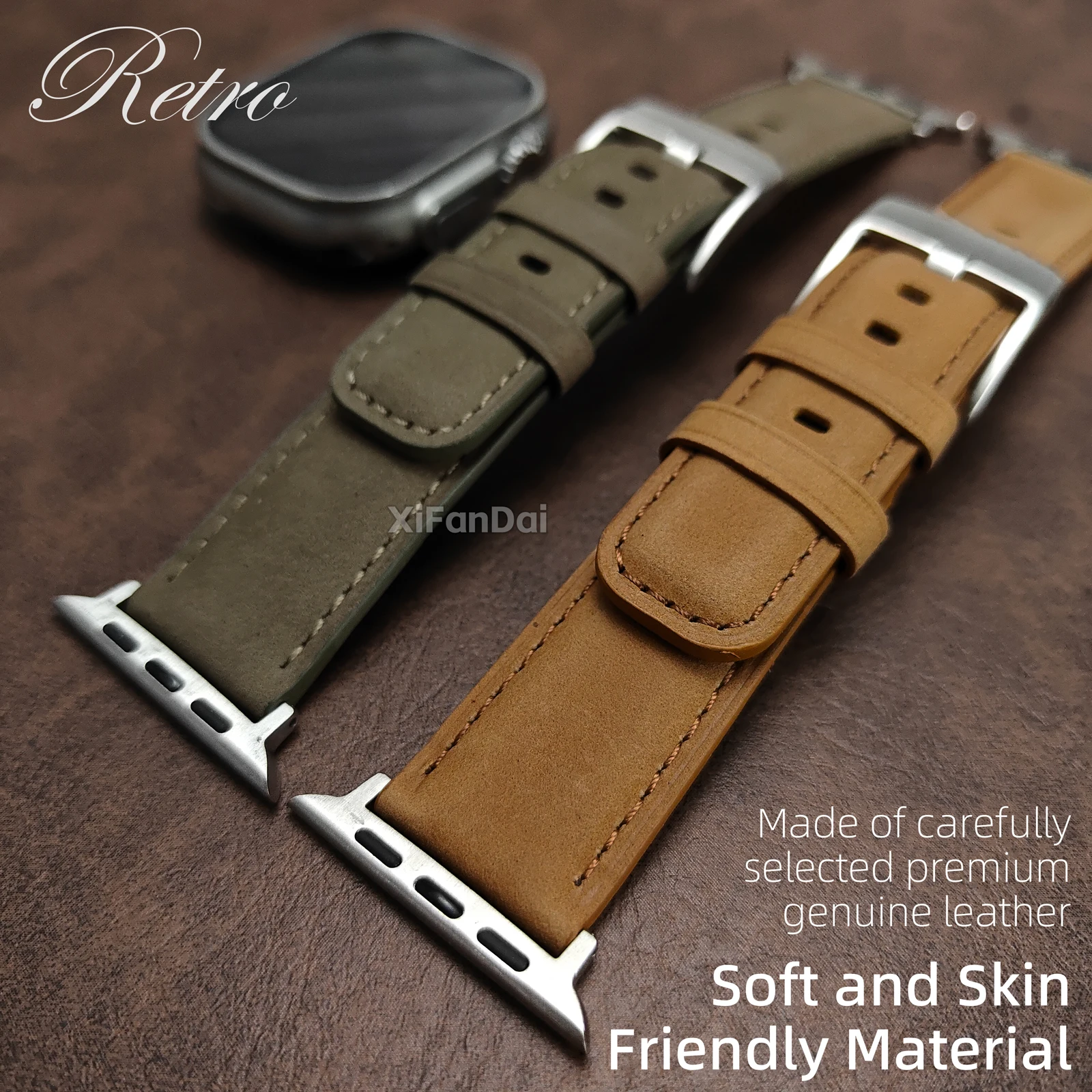 Applicable to Apple S11 strap, genuine leather Apple iWatch strap, S10 strap, Ultra 3/2/SE 3/2, S9 S8 S7