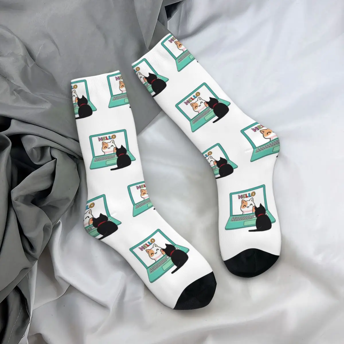 Chaussettes coupe-vent Hello Kitten pour hommes et femmes, bas fantaisie, noir, printemps, été, automne, hiver, cadeau