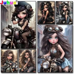 Sweet Cool Girl Riding Motorcycle 5D DIY diamond painting embroidery full diamond mosaic Steampunk Girl cross stitch kits decor