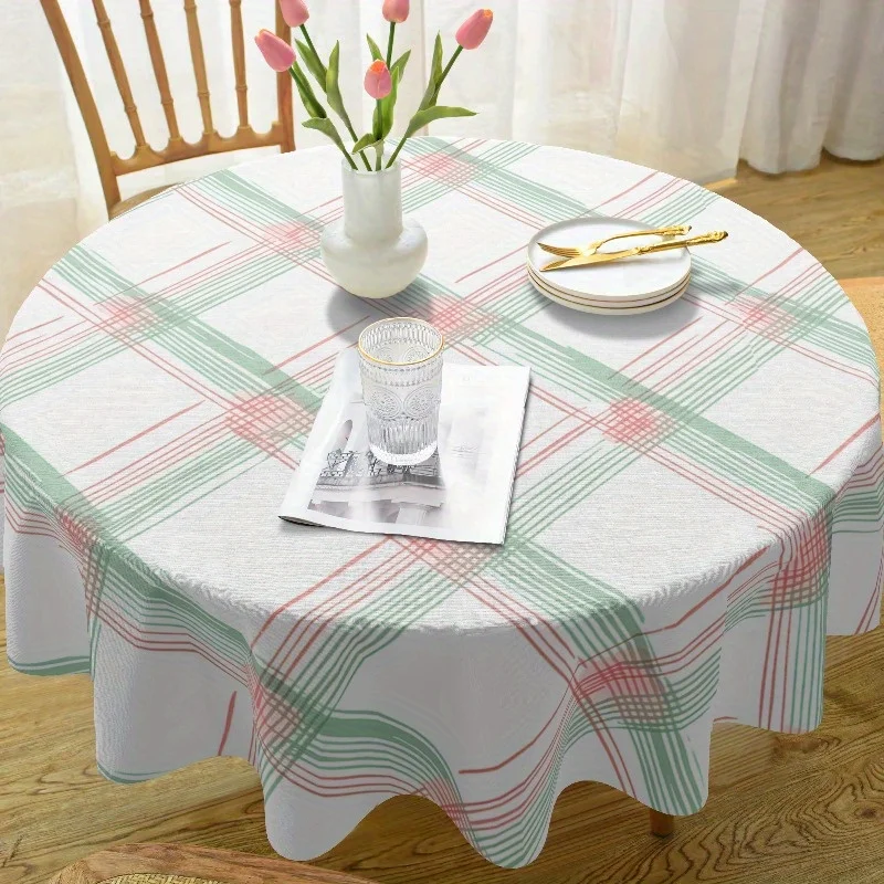 One set of checkered round tablecloth, anti-rotation round tablecloth, anti-wrinkle round table cover