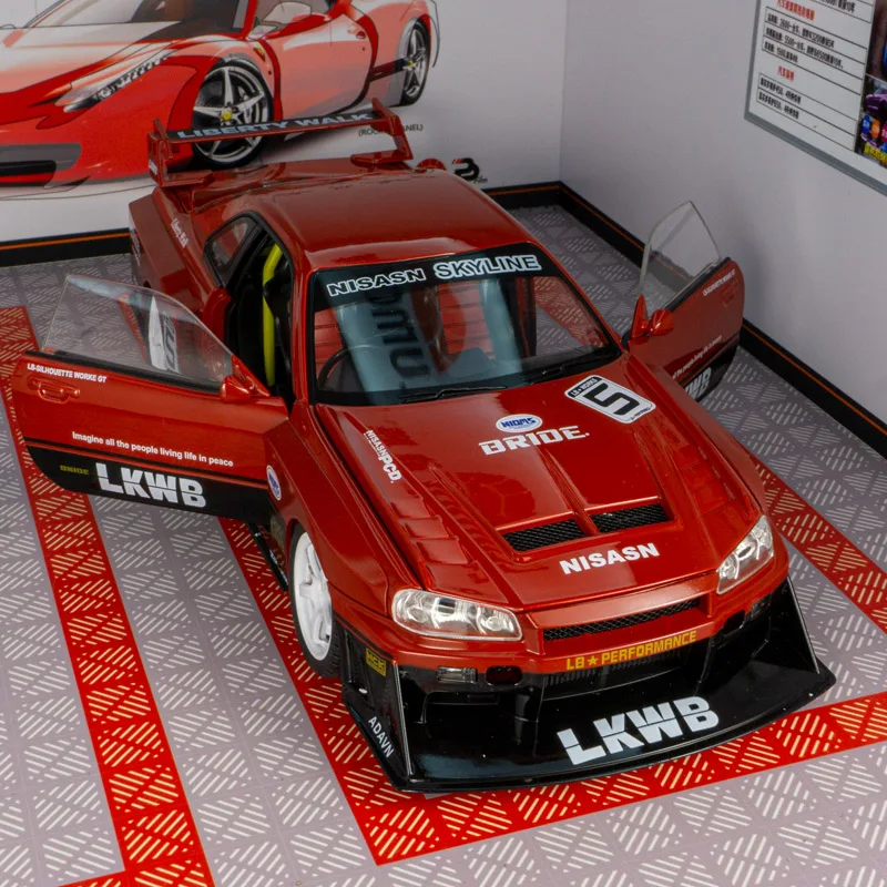 

1:18 Nissan GT-R34 SKYLINE Alloy Car Model doors and the front hood and trunk door can be opened has sound and lighting