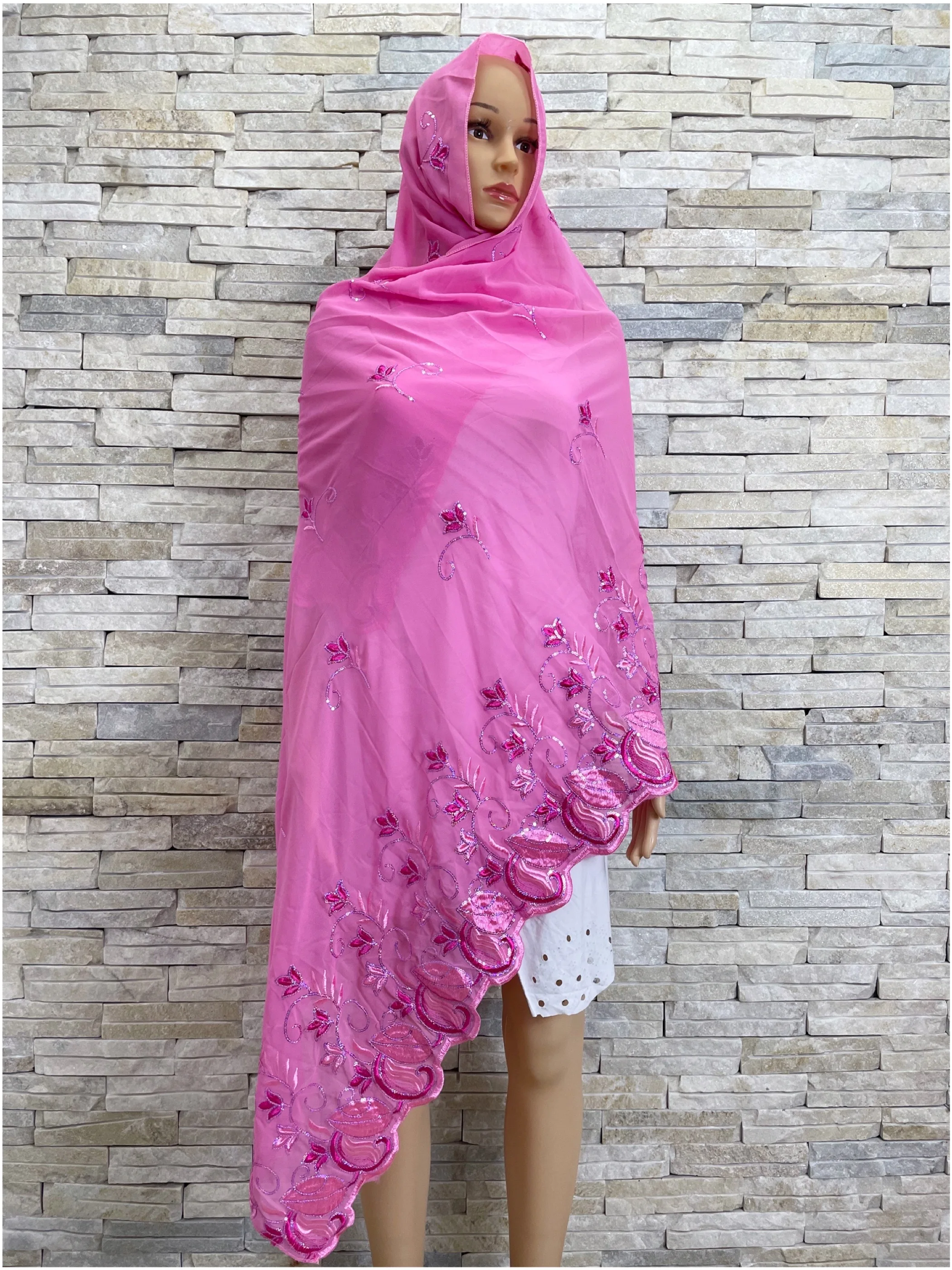 2024High Quality Hot Sales African Muslim Scarf Chiffon Sequin Embroidered Hijab Dubai Women\'s Scarf On Wholesale Price