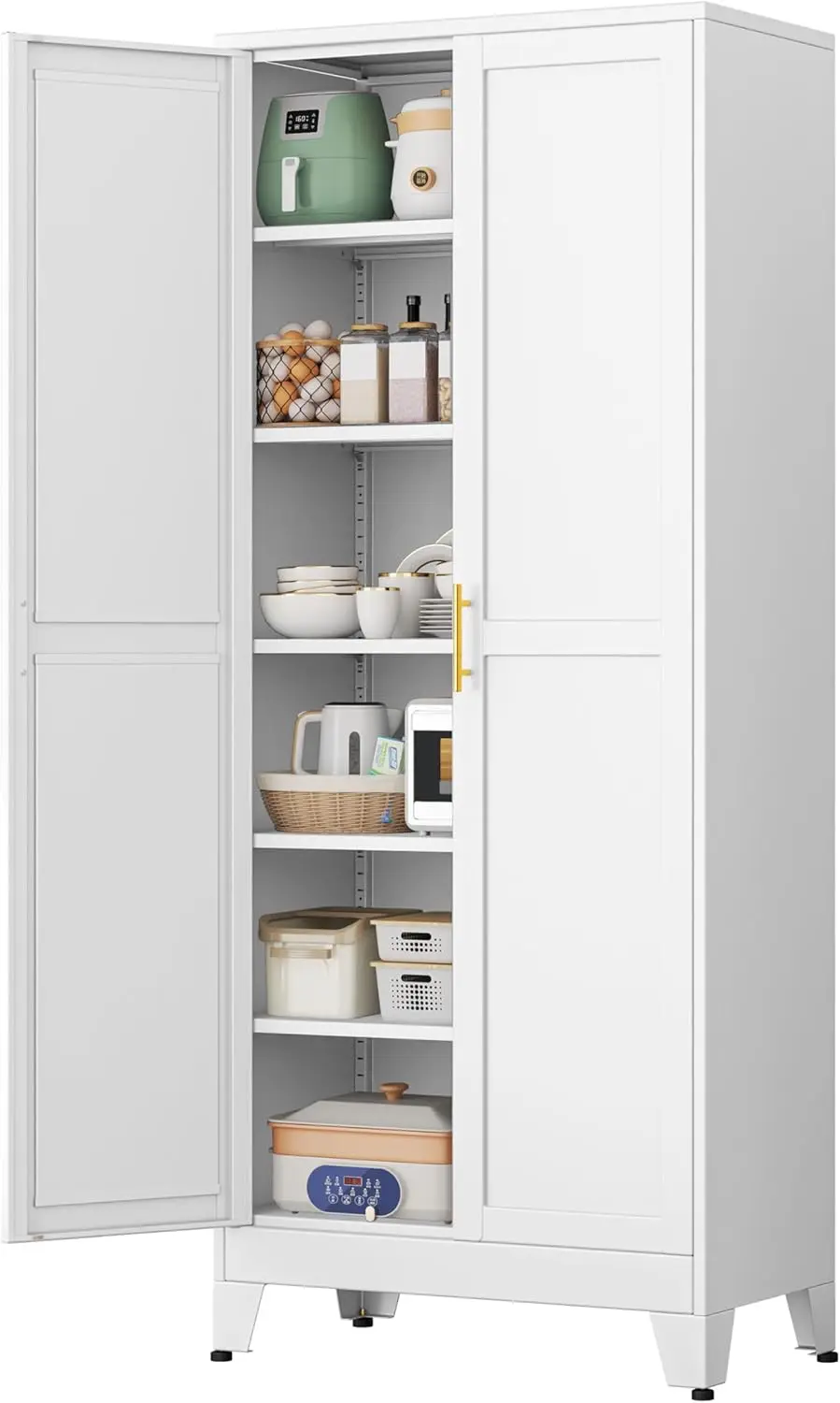 Metal Storage Cabinet - 75” Tall Steel File Cabinets with 2 Doors and 5 Adjustable Shelves Versatile Storage Pantry Cabinet