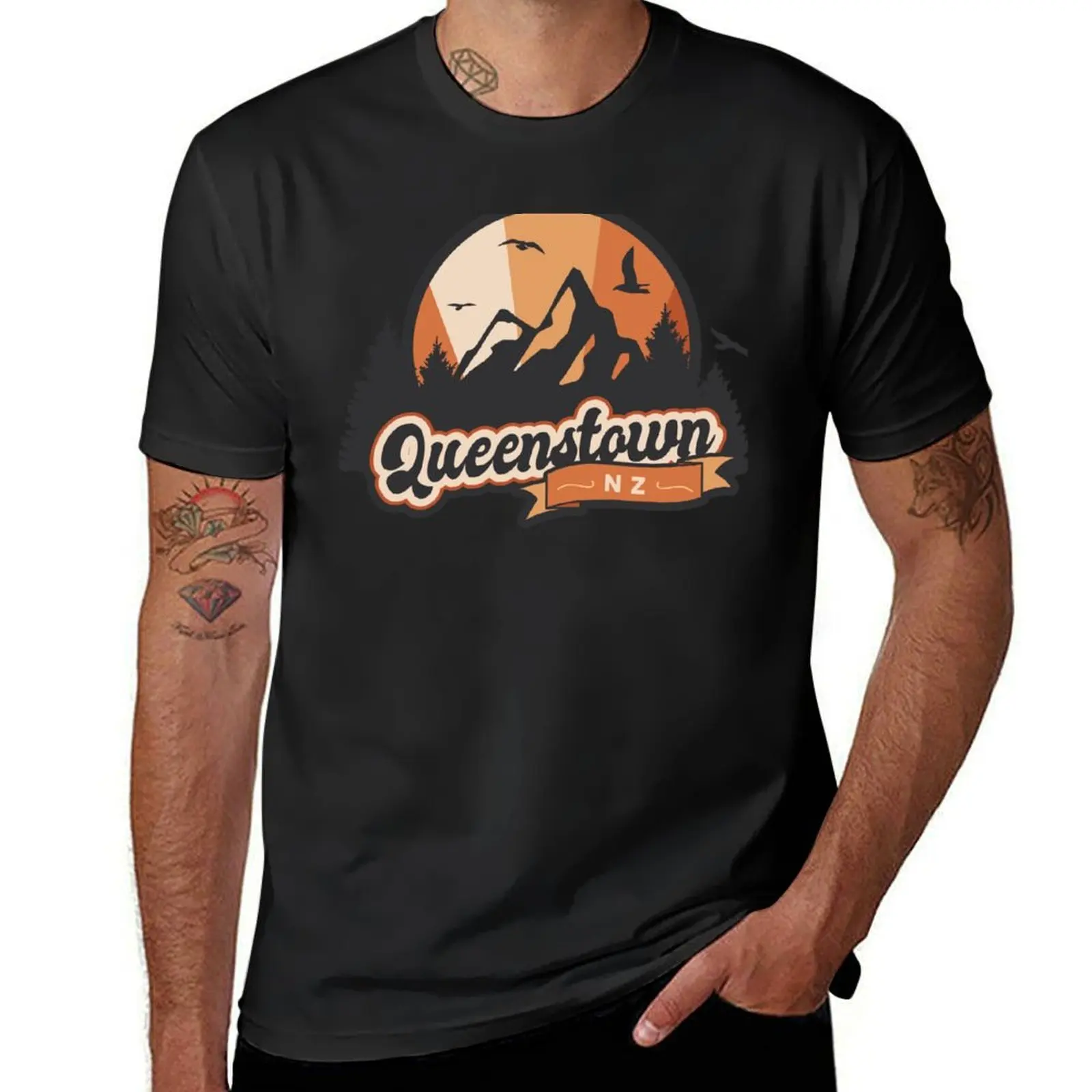 Queenstown New Zealand Retro Mountain Sunset T-Shirt vintage quick drying customizeds oversizeds mens t shirts