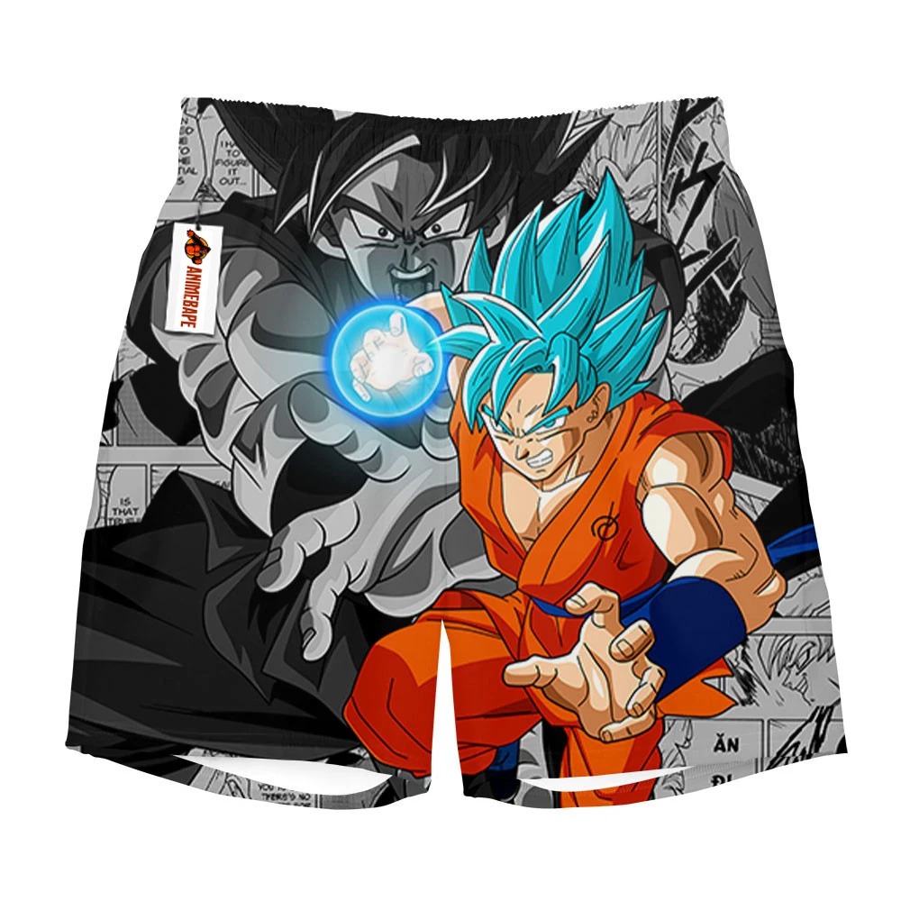 Dragon Ball Super Goku Super Saiyan Blue Manga Style Print Quick Dry Shorts Men Anime Kanji  Casual Breathable Beach Shorts