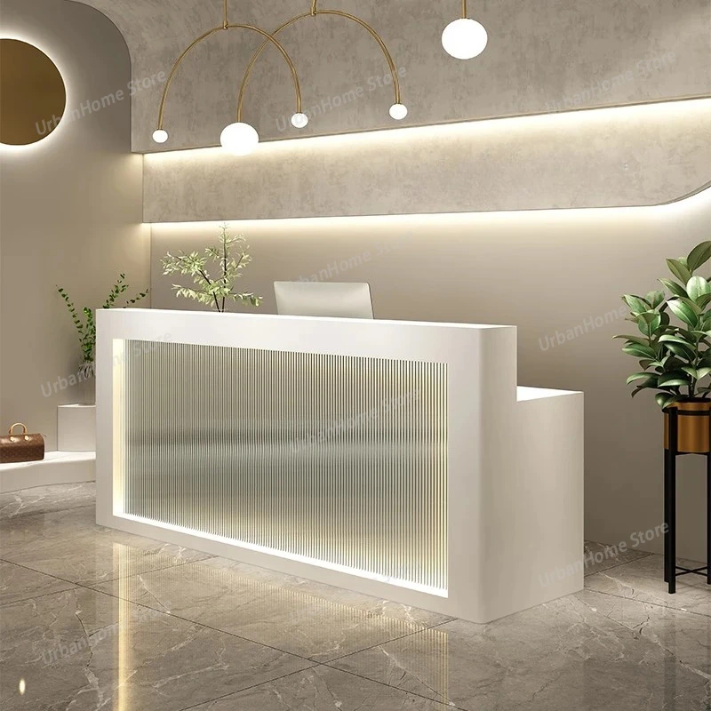 

Company Minimalist Reception Desks Unique Display Design Reception Desks Led Lights Industrial Escritorio Commercial Furniture