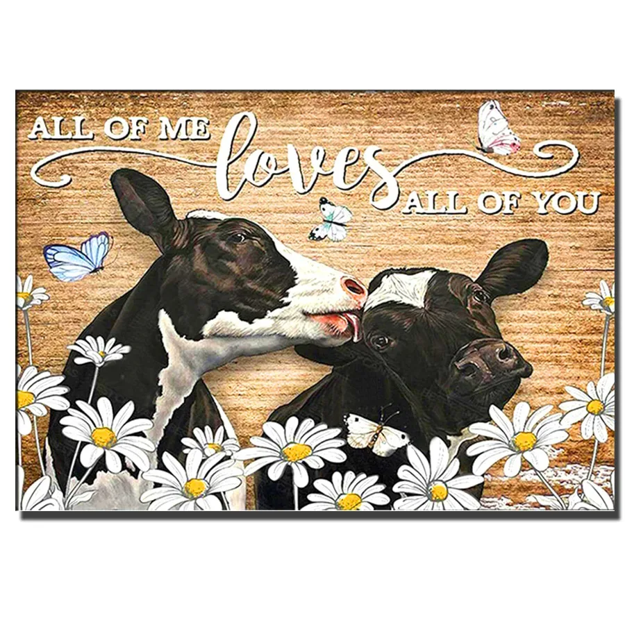 5D Diamond Painting Cows and white daisies Mosaic Embroidery Cross Stitch best wish cow couple Rhinestone Pictures Wall Decor