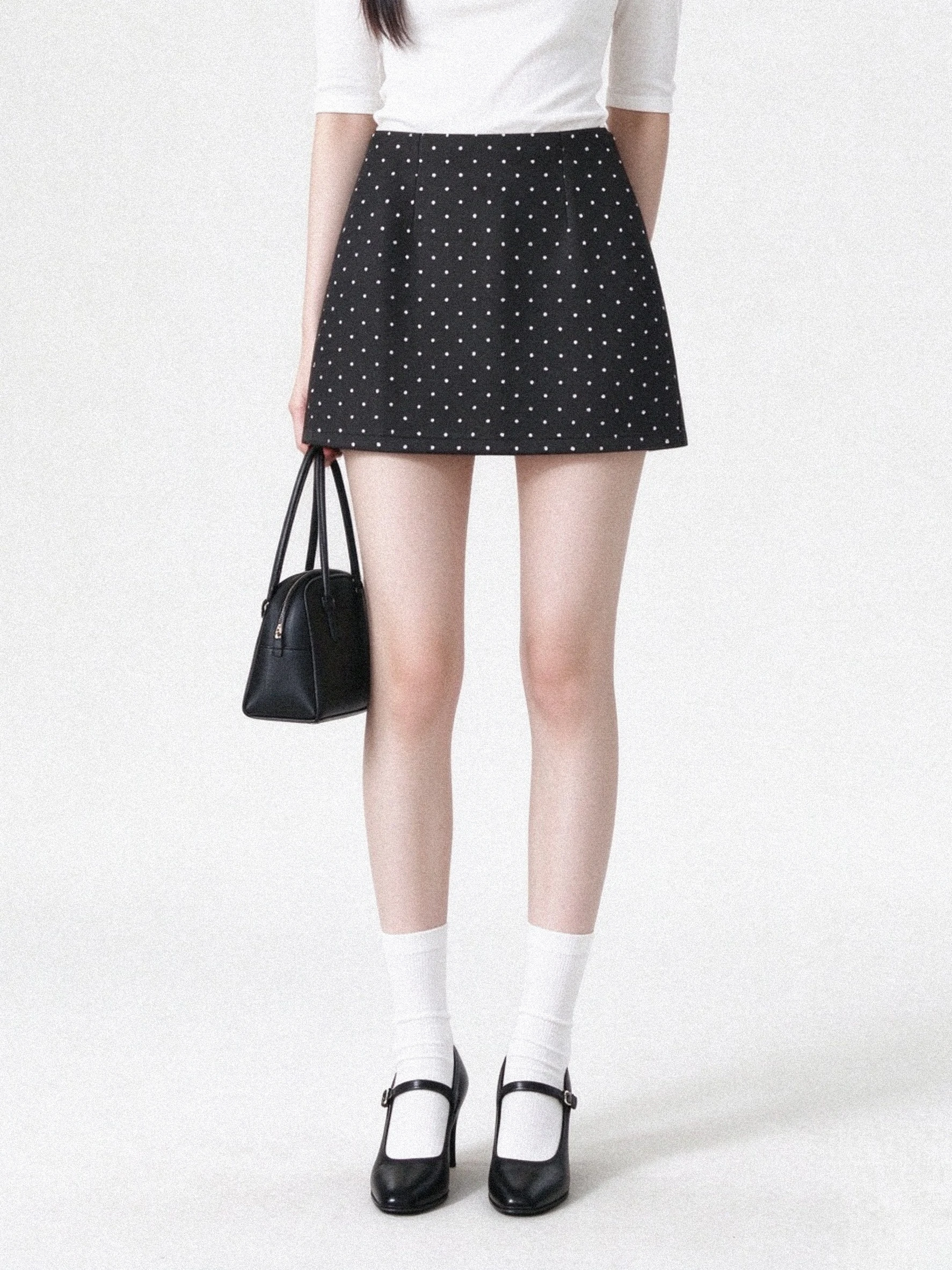 Fall Winter Suede Polka Dot  Skirt A-Line Retro Small Size Slimming Anti-Light Half Skirt Versatile Low Waist Zipper Casual