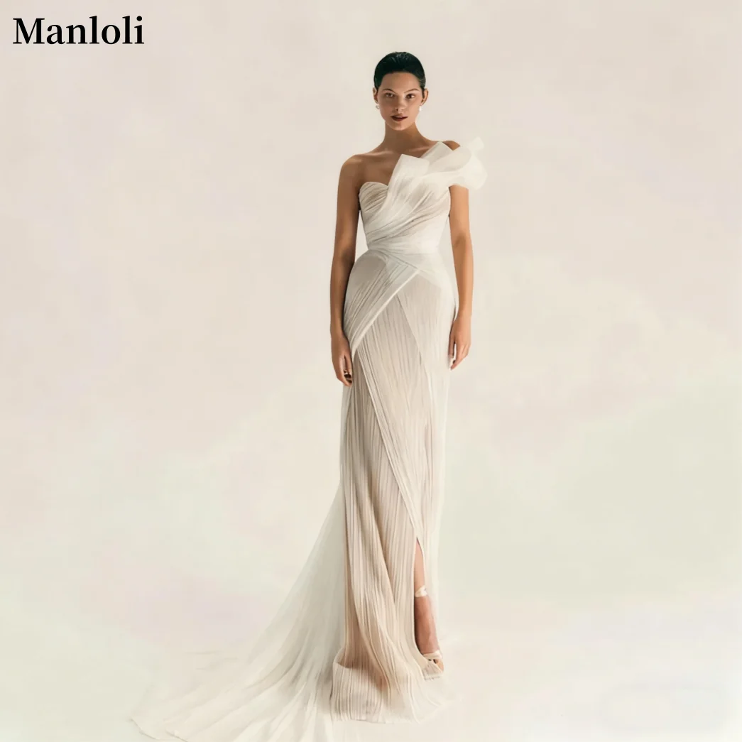 

Single Shoulder Tulle Wedding Dress Off Shoulder Mermaid Wedding Dress Off Back High Waist Sleeveless Wedding Dress Custom