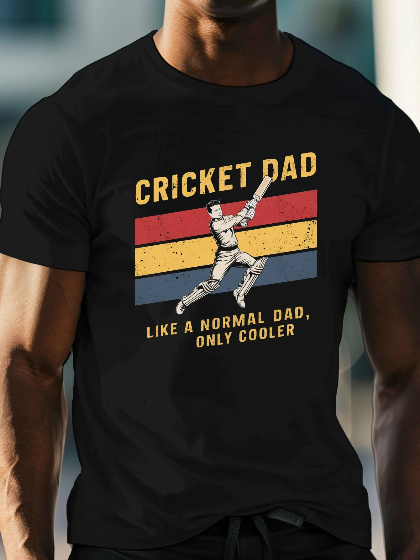 Men's Retro Cricket Dad Graphic T-Shirt, Casual Crew Neck Short-Sleeve T-Shirt, Knitted Fabric, Slightly Stretchy, Regular Fit, Lightweight Summer Top - 150