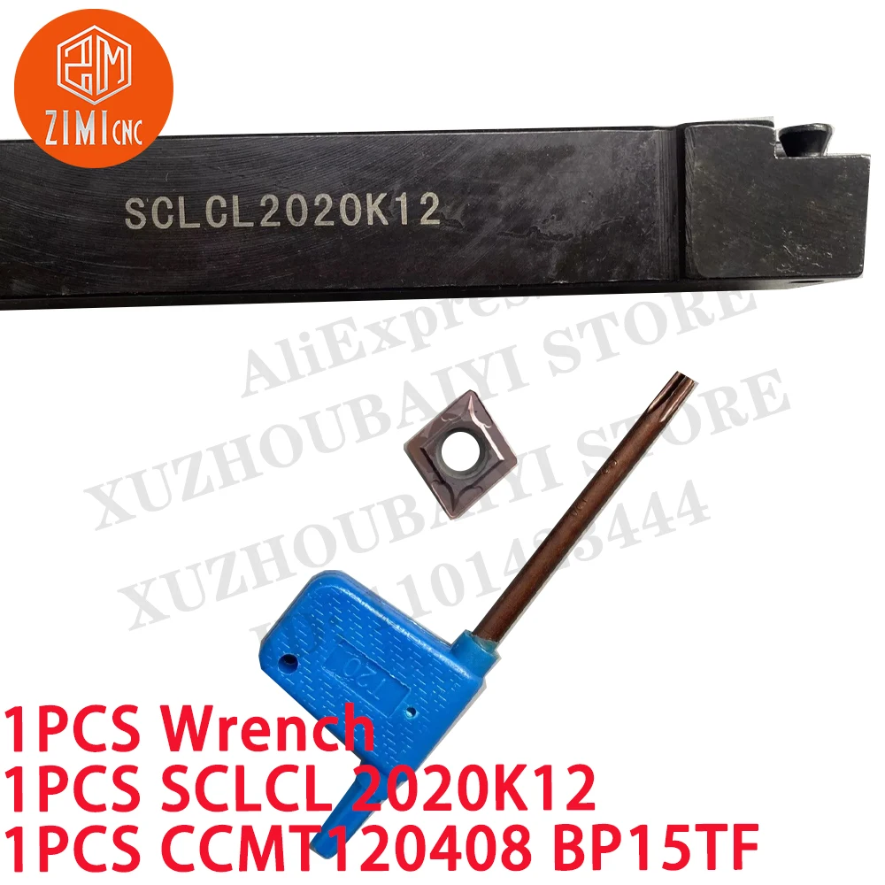 1PCS SCLCL2020K12 Cylinder Indexable turning tool holder 95 degrees CNC rod + 1PCS CCMT120408 BP15TF Carbide Insert cutting tool