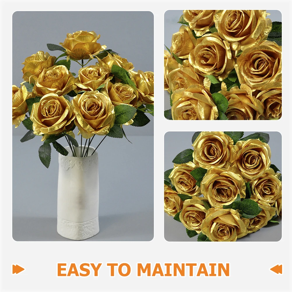 

Artificial Silk Rose Flowers Golden Stems Decorative Gold Roses for Centerpiece Vase Fillers Home Office Party Wedding