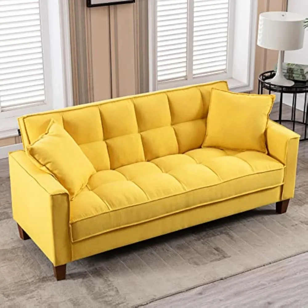 Linen Sofas Couchs for Living Room Grid Tufted Loveseat Sofa Padded 2 Seater Bedroom Couch Soft Comfy Sofa Bed for Small Space