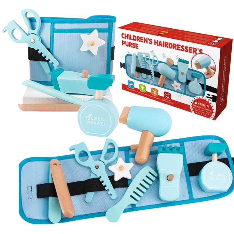 Juego de maquillaje de madera para juego de imitación, Kit de juguetes de estilista para salón de belleza para niñas, juguetes educativos de aprendizaje Montessori para niños de 3 años o más