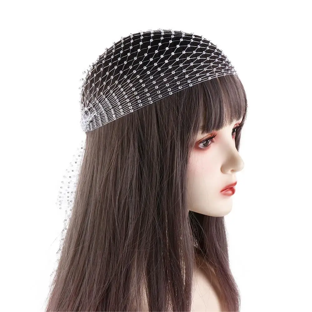 

Hollowed Out Bohemian Girl Hair Accessories Summer Rhinestone Headband Mesh Head Scarf Cap Bling Turban Women Hair Scarf