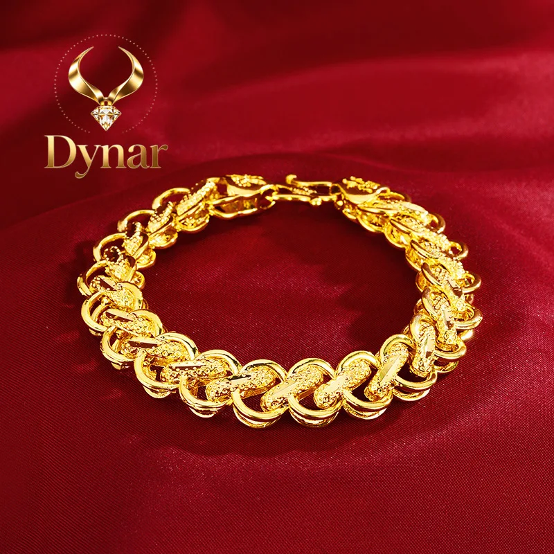 Dynar Jewelry    Gold store new AU999 real gold bracelet domineering men's wrist chain 24K real gold boss chain fashion jewelryA