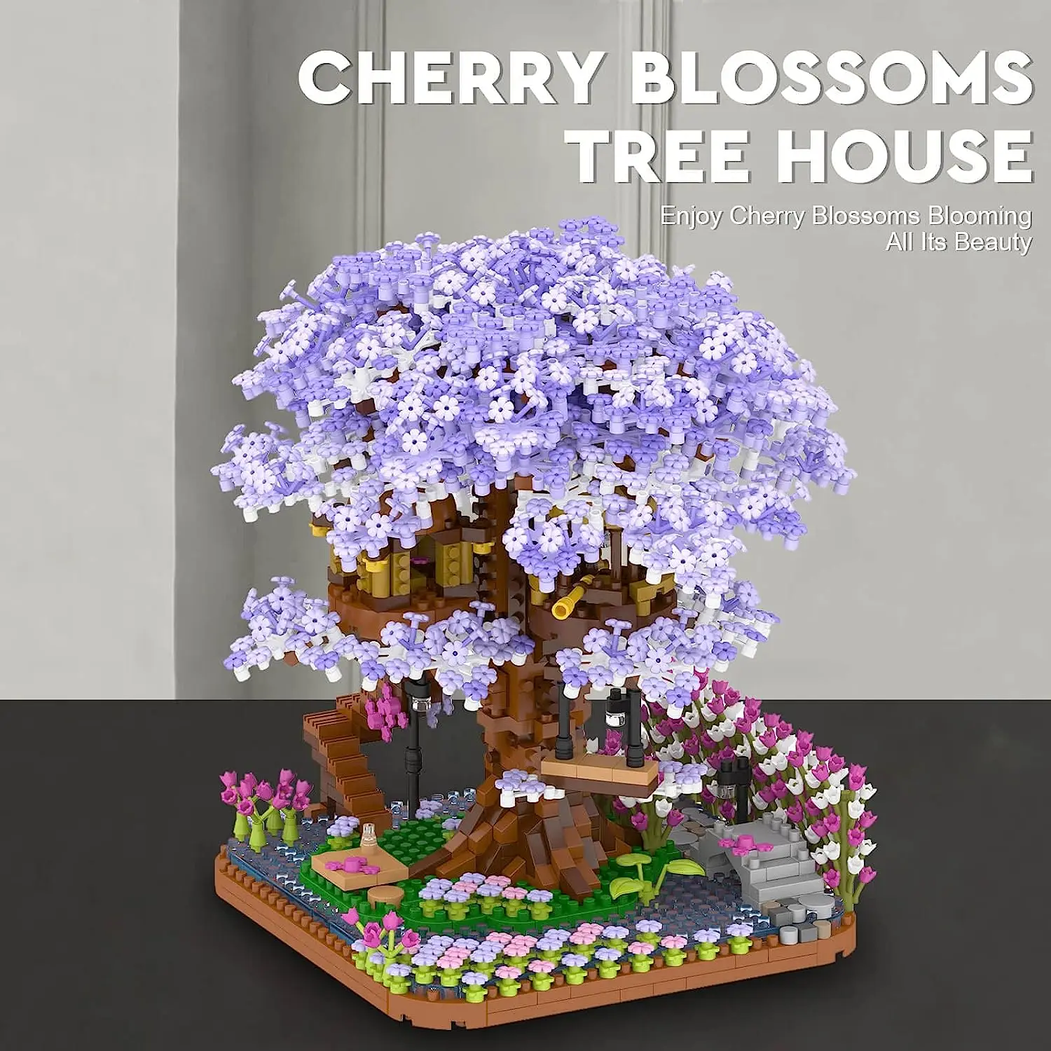 Mini Sakura Tree House Bonsai Tree Building Set Adult DIY Building Model Pink Home Decoration Children\'s Toy Gift