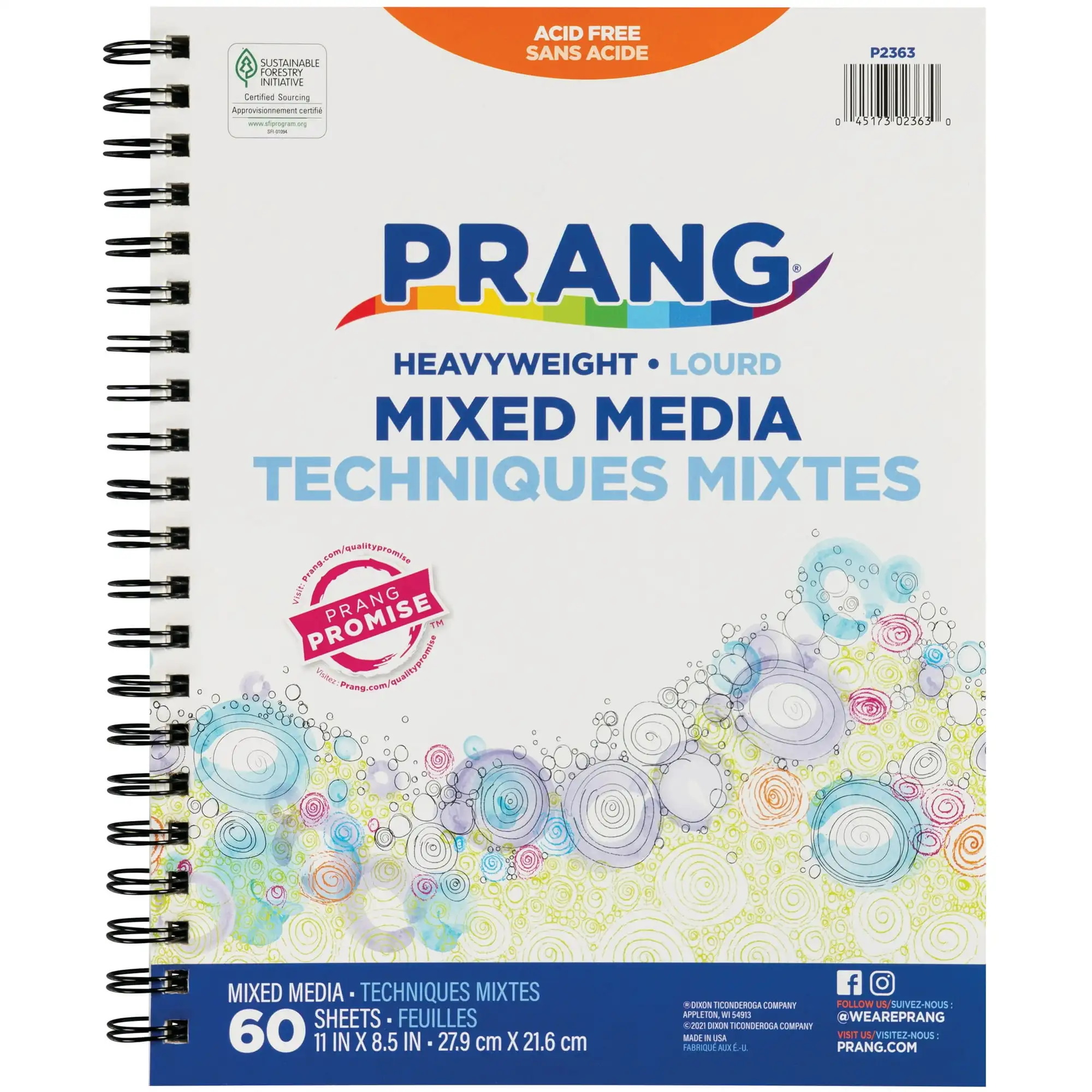

Prang (Formerly Art Street) Mixed Media Journal, 8.5 in x 11 in, Heavyweight, White, 60 Sheets