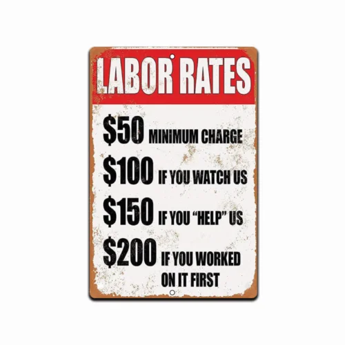 Metal Garage Sign Funny Labor Rates A LOT If You Worked on It First Vintage Look sign