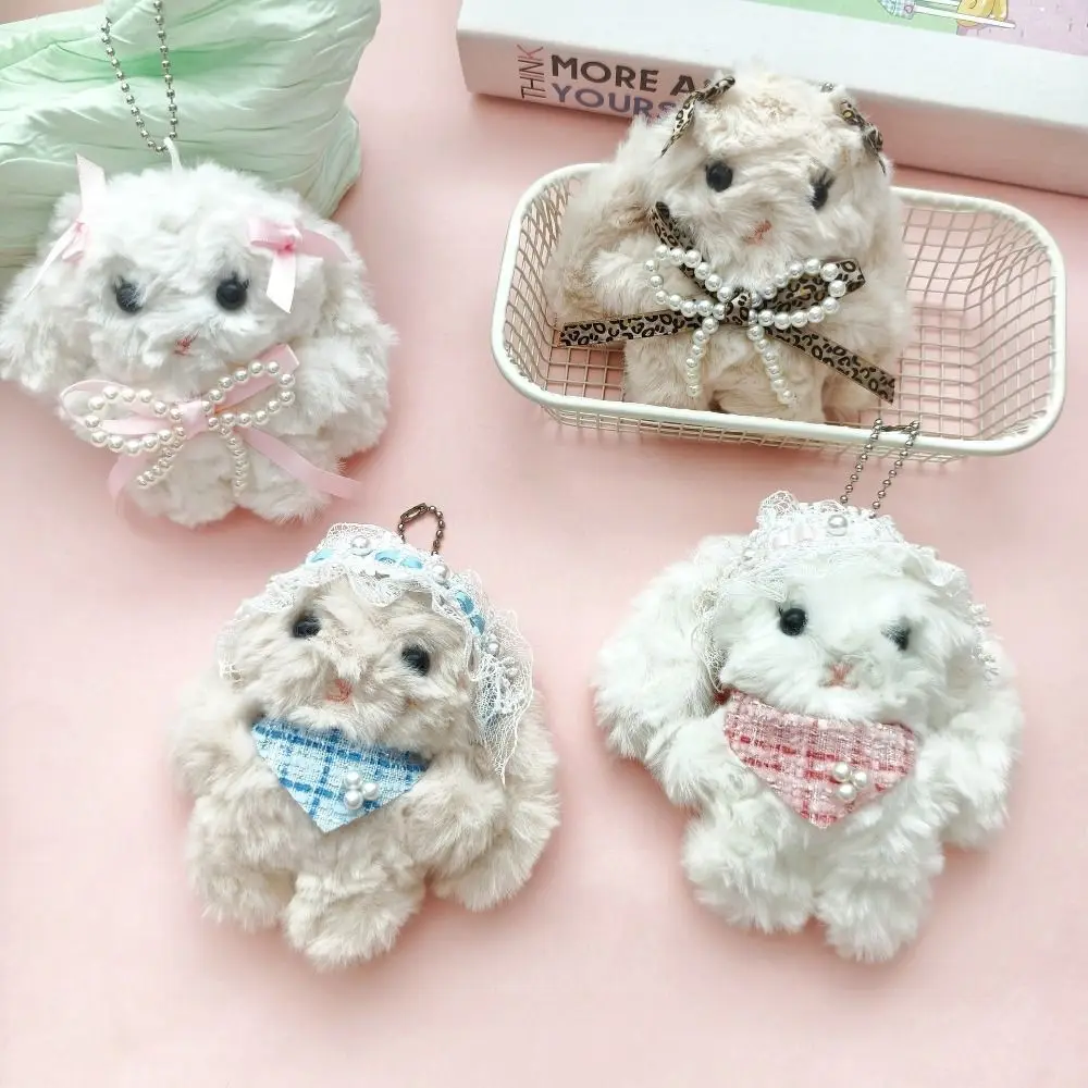 Durable Cartoon Rabbit Plush Doll Key Chain Bowknot Stuffed Rabbit Bag Pendant Lolita Key Holder