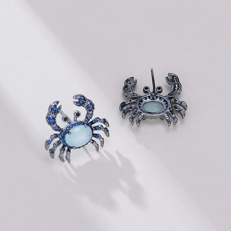 إحساس التصميم، أقراط السلطعون الفريدة والمبتكرة، فاخرة خفيفة، مليئة بالزركونيوم، أقراط حيوانات راقية