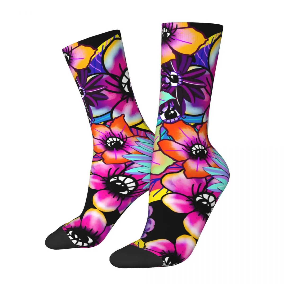 Flower Power Men's Socks Retro Harajuku Street Style Novelty Casual Crew Sock