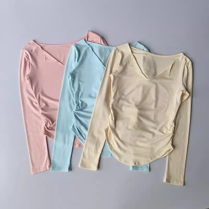 

Женская высококачественная дышащая спортивная футболка, мягкая блузка с длинными рукавами для йоги и фитнеса для бега и тренировок