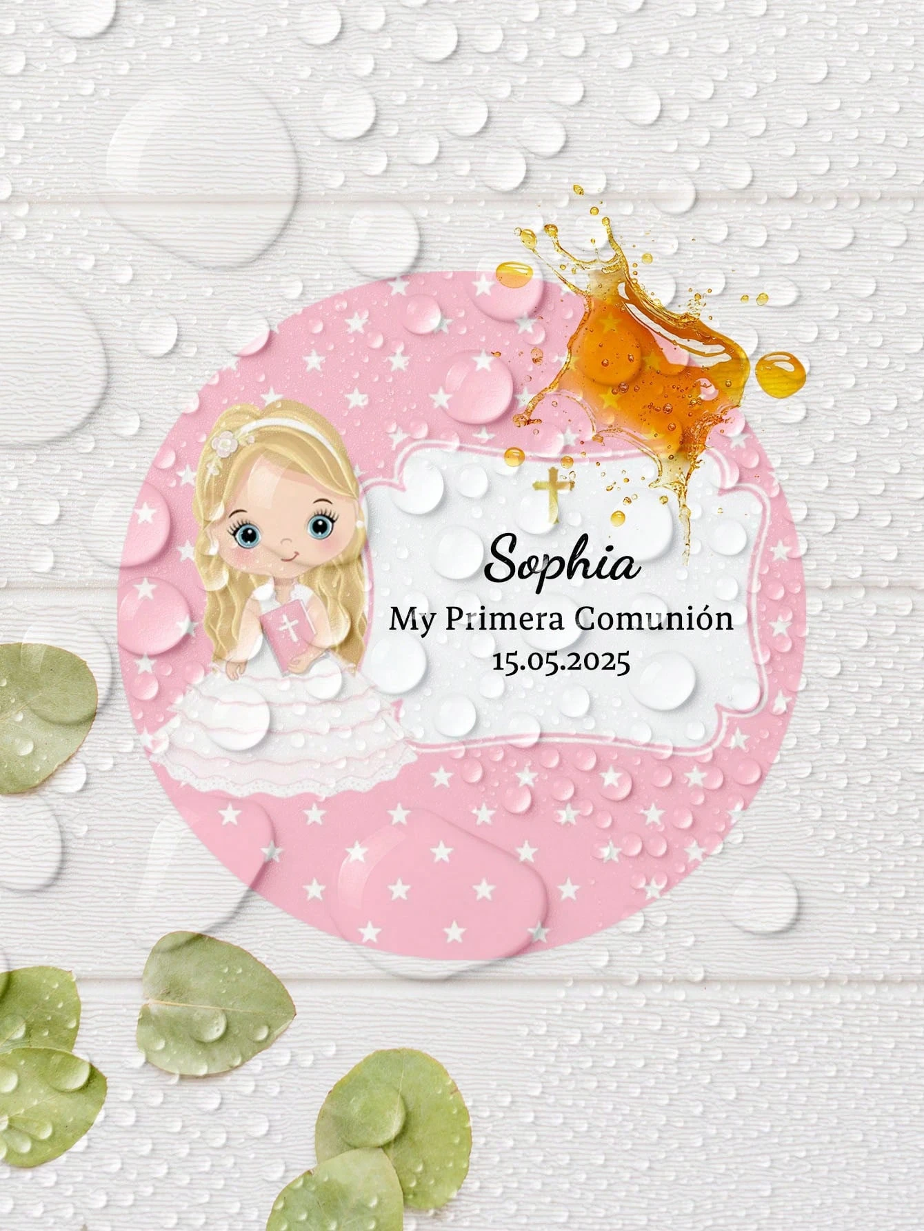 Custom First Holy Communion Stickers Personalized Name Date Round Waterproof Oilproof For Invitation Seals Gifts view 6