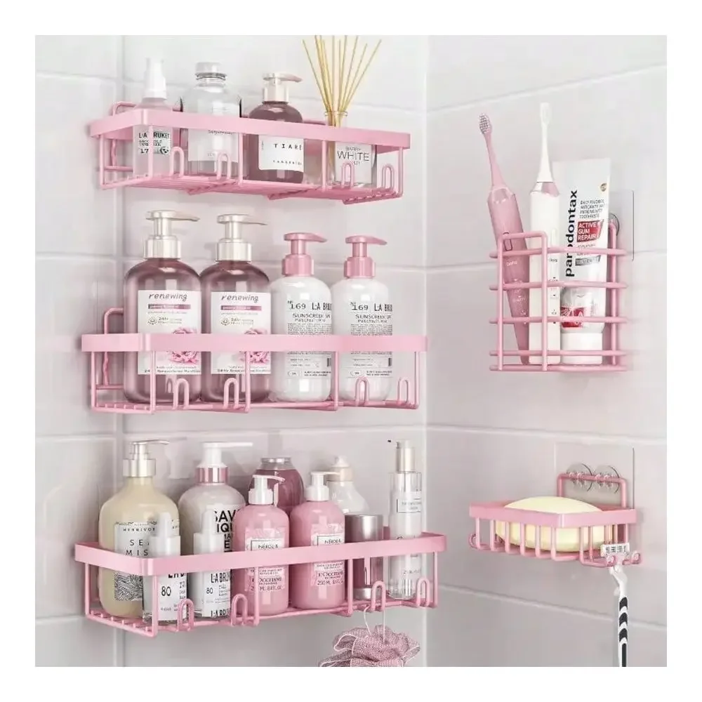 Bathroom And Toilet Storage Rack Set, RustProof, NoDrill Shower Rack. Sturdy And Easy To Install. Suitable For Shower Rooms, To